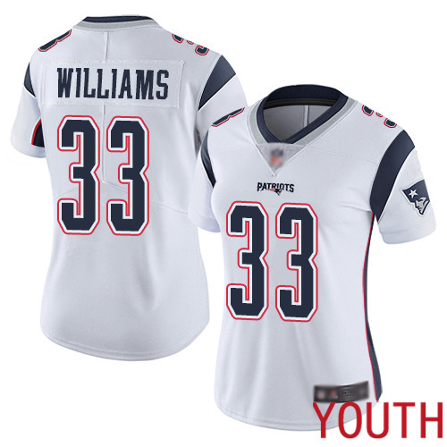 New England Patriots Football #33 Vapor Limited White Youth Joejuan Williams Road NFL Jersey->youth nfl jersey->Youth Jersey